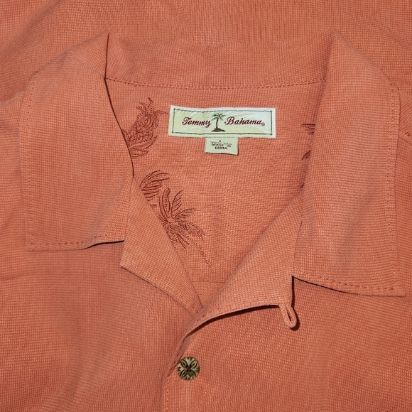 Tommy Bahama 100% Silk Shirt Coconuts Button Down In Coral Size L - Picture 14 of 16